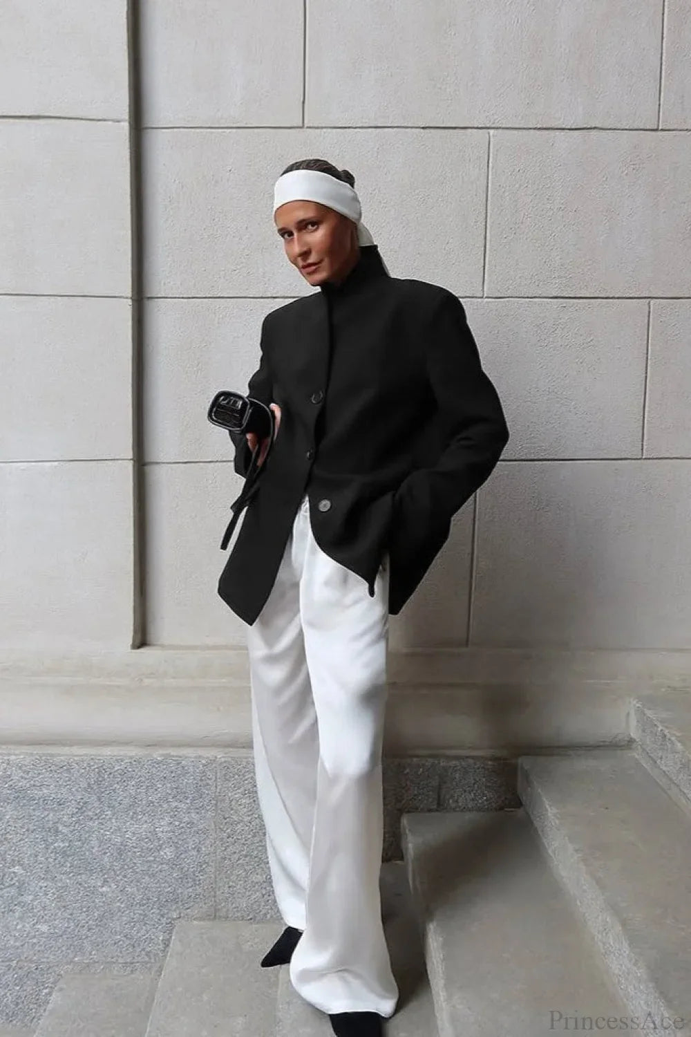 Minimalist White V-Neck Elegant Relaxed Coat