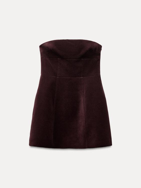 Bow Applique Velvet Tube Short Dress