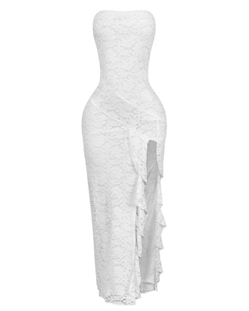 Strapless Ruffled Lace Dress