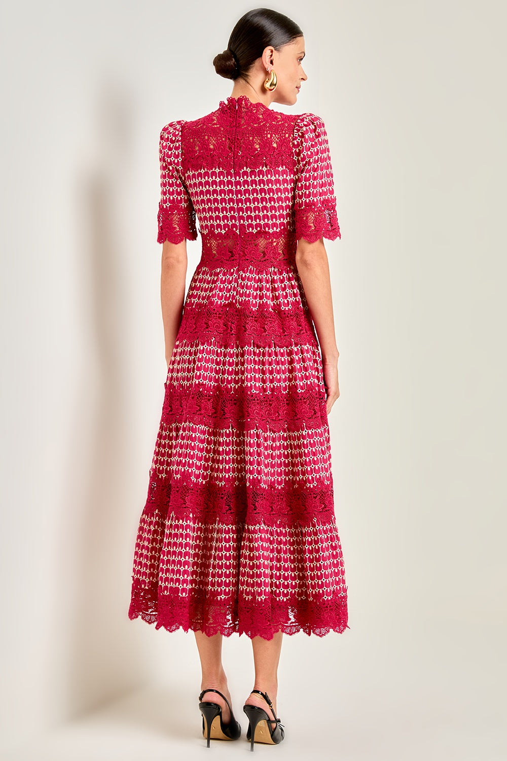 Sabrina Embroidered Lace Short Sleeve Midi Dress