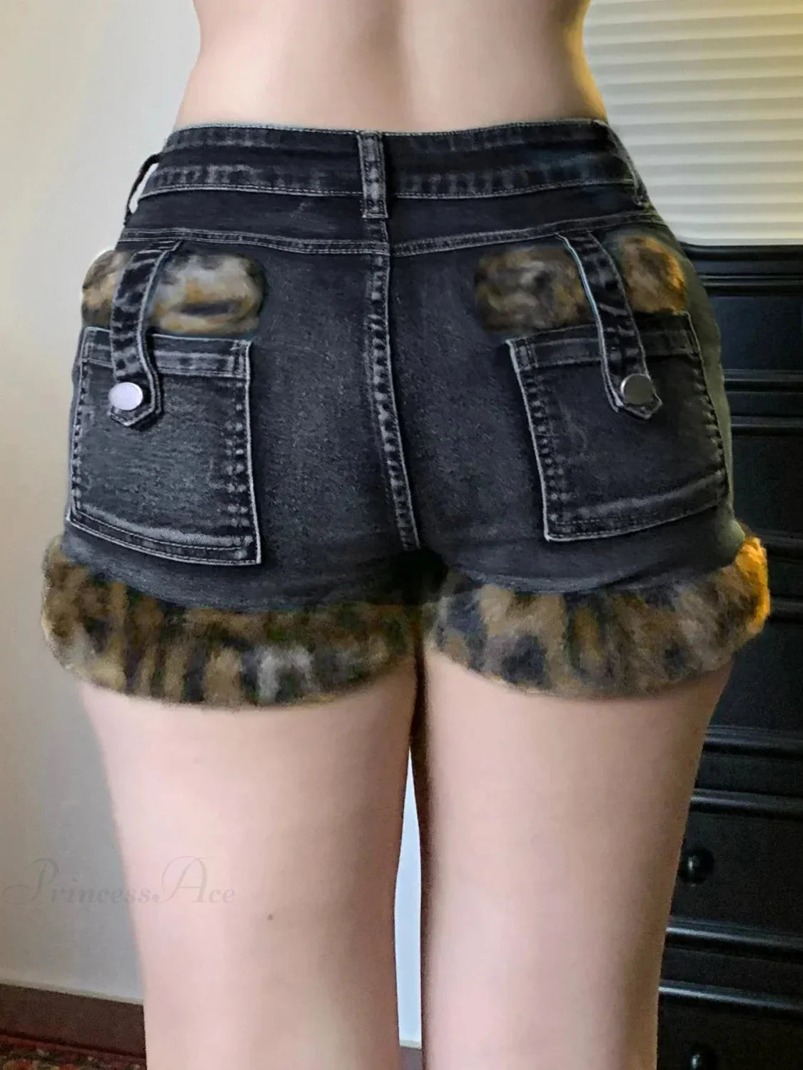 Patchwork Hairy Trim Denim Short