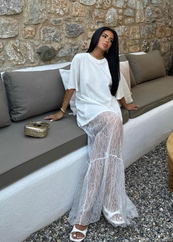 Lucera - Sheer Lace Contrast Maxi Dress