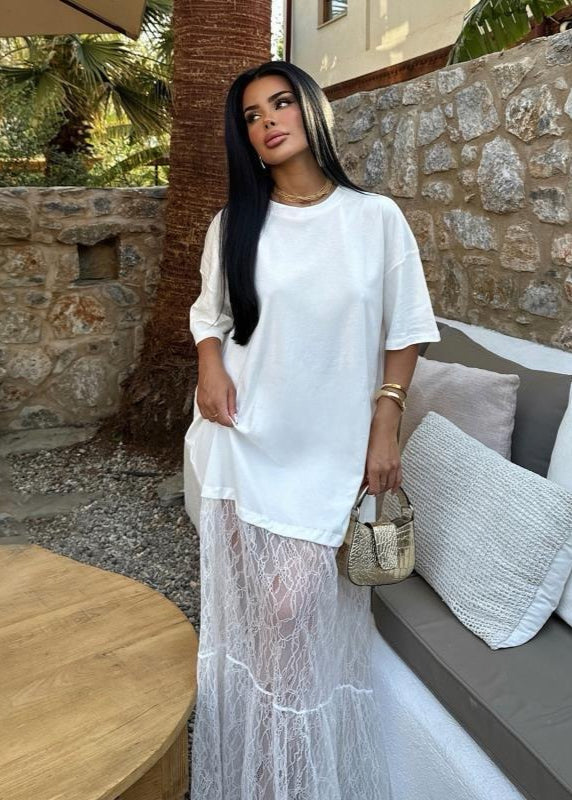 Lucera - Sheer Lace Contrast Maxi Dress