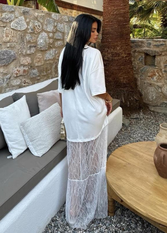 Lucera - Sheer Lace Contrast Maxi Dress
