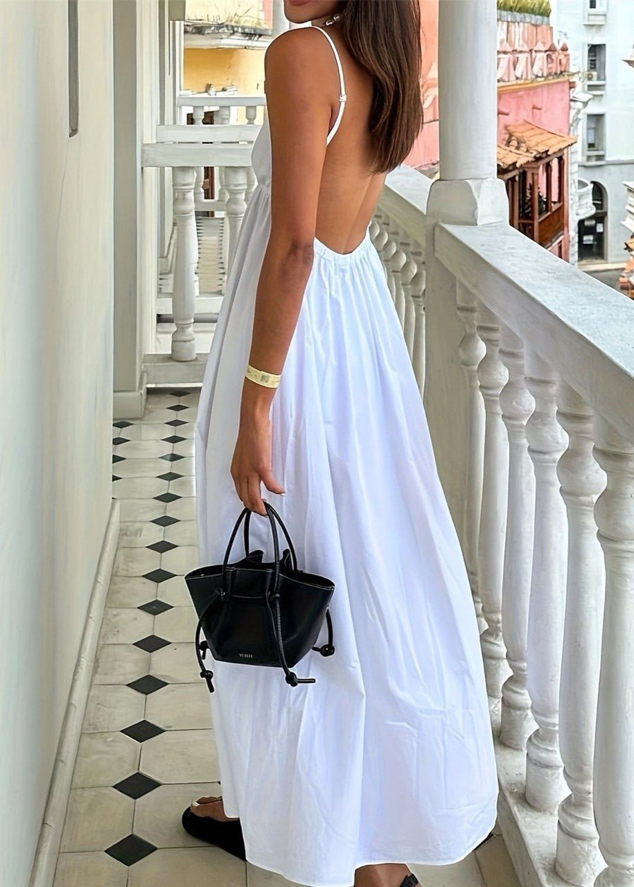 Solea - Open Back Maxi Dress with Adjustable Spaghetti Straps
