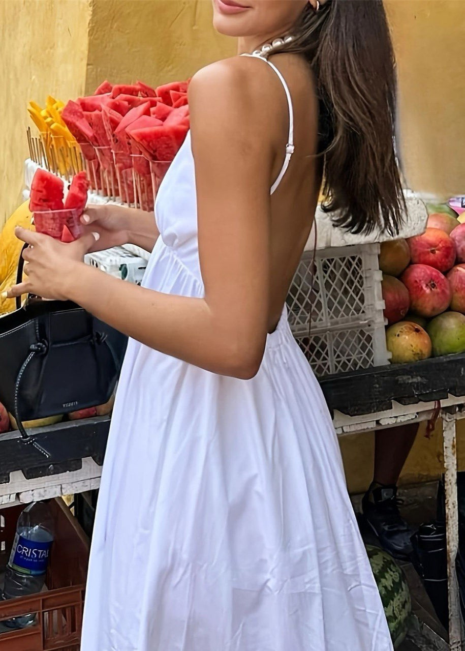 Solea - Open Back Maxi Dress with Adjustable Spaghetti Straps
