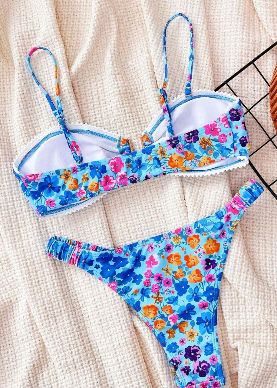 Azure Bloom – Ruched Floral Bikini Set