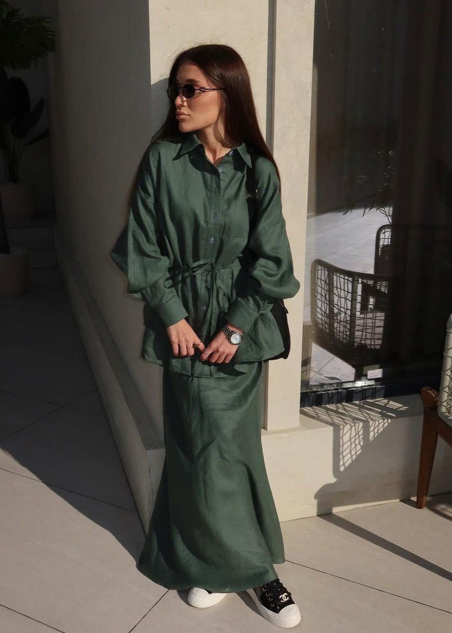 Willow Set – Button-Down Belted Top & Maxi Skirt
