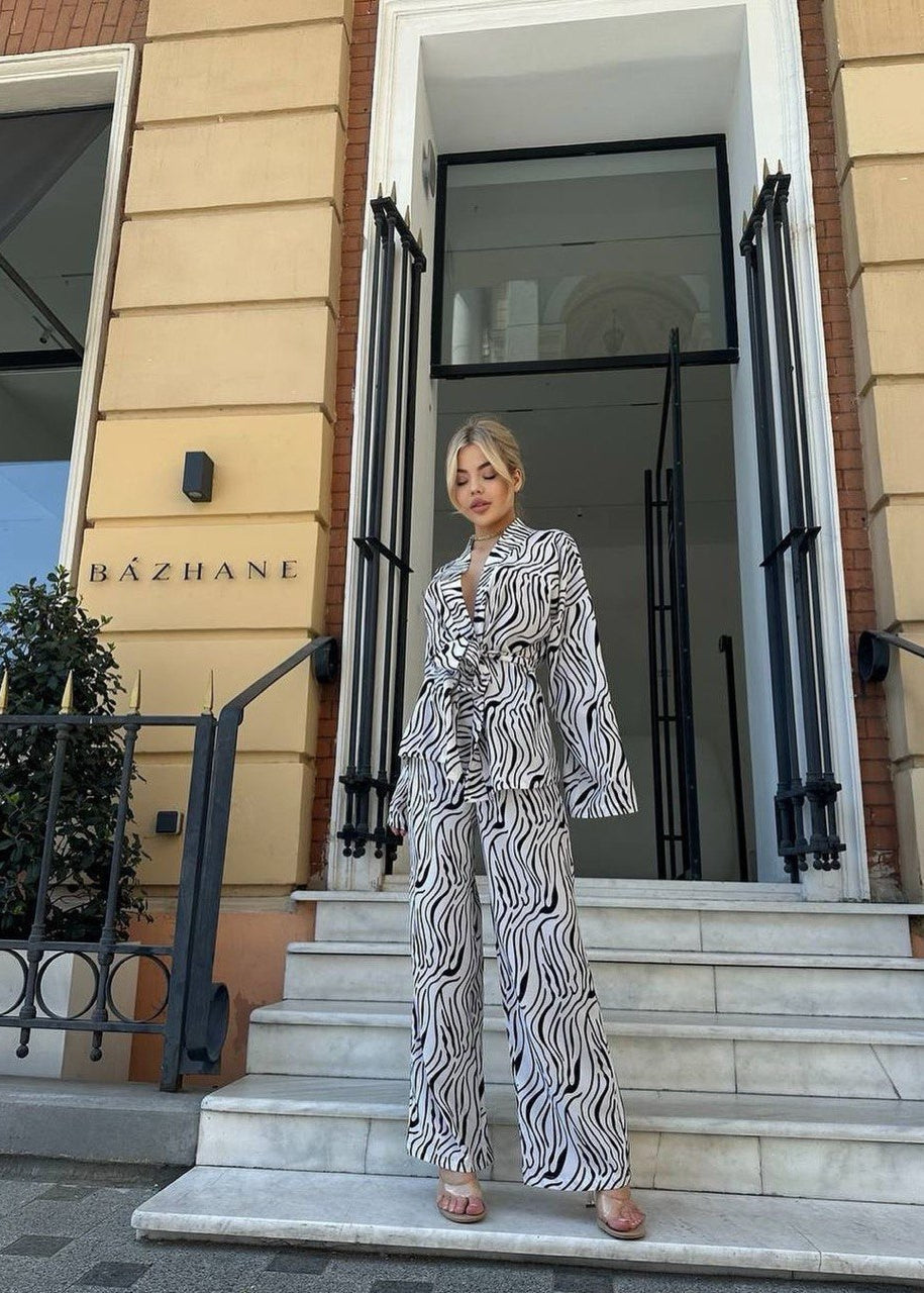 Zebra Mist - Light Blue Printed Lounge Set