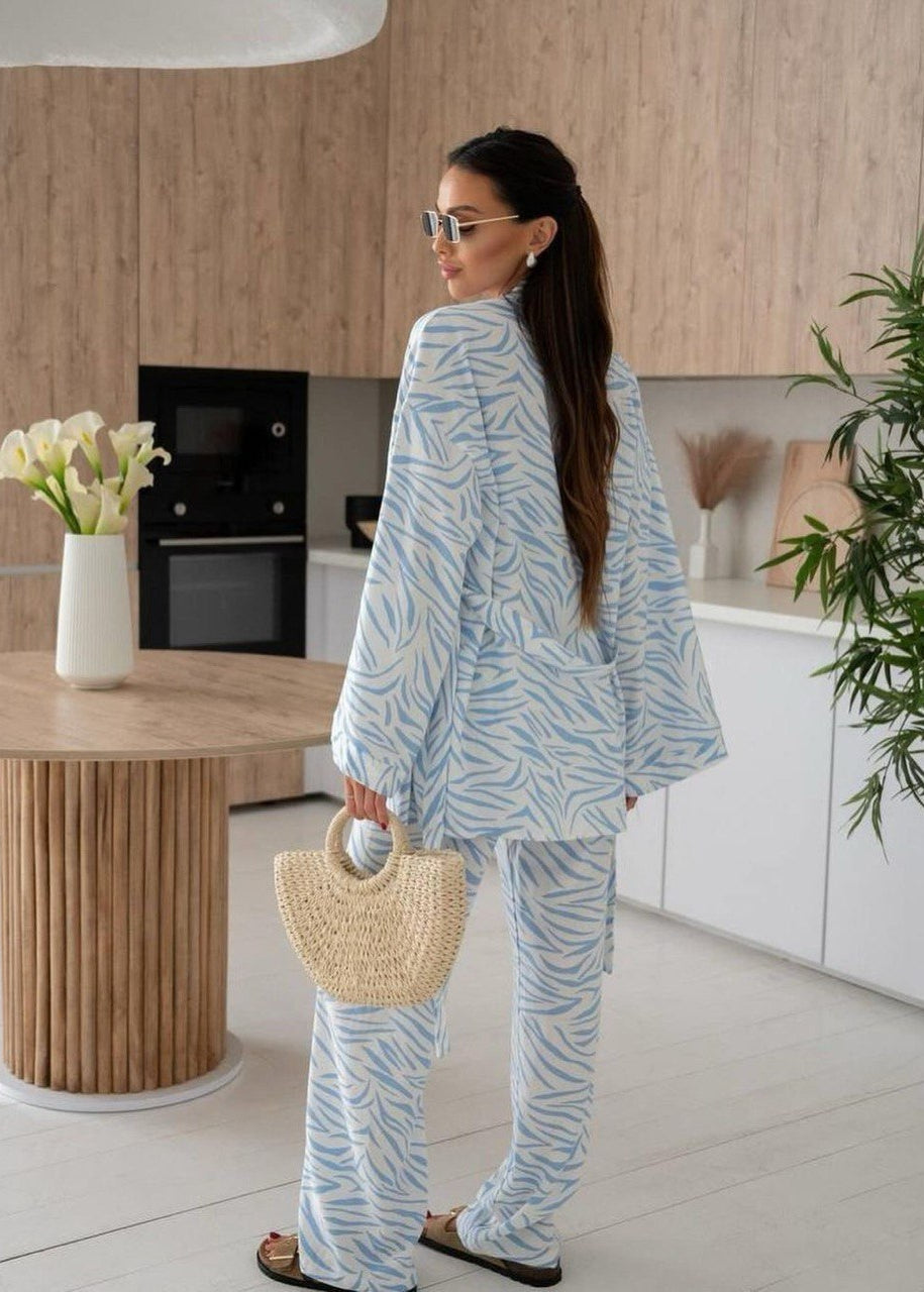 Zebra Mist - Light Blue Printed Lounge Set