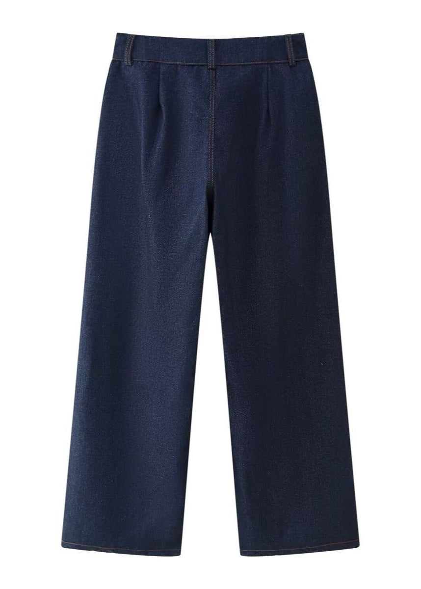 Indigo Structure Denim Set – Belted Oversized Jacket and Straight-Leg Pants