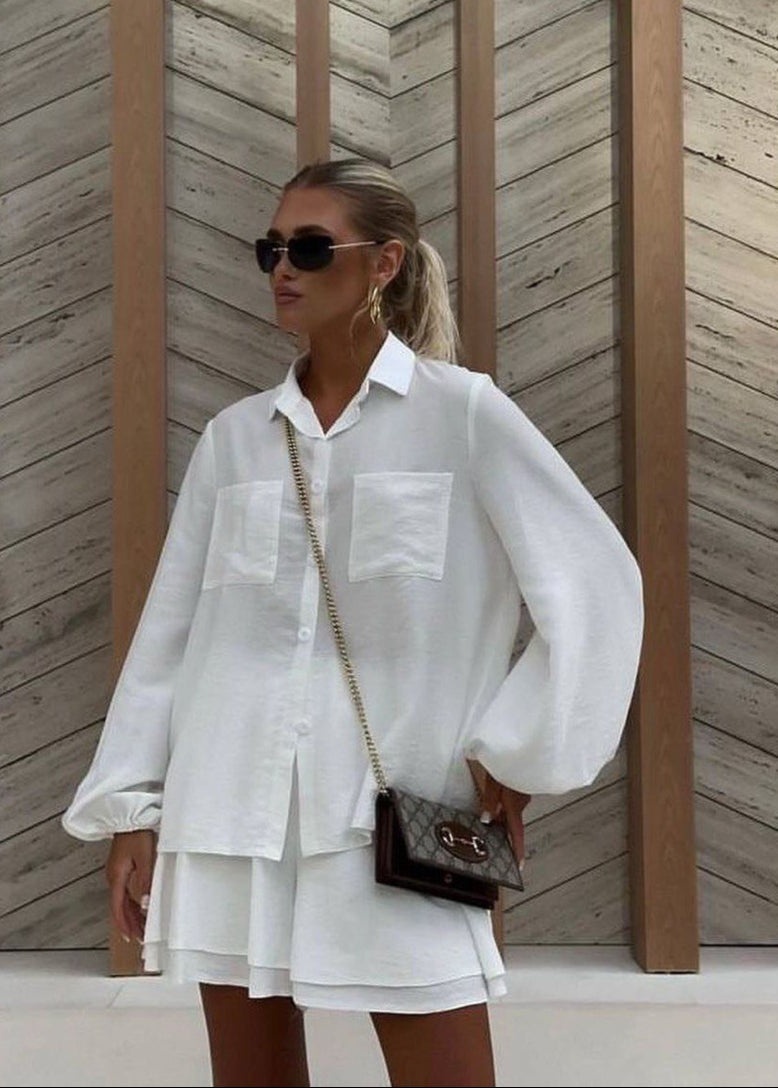 Alba Cotton Blend Set – Tie-Front Shirt & Flowy Shorts in White