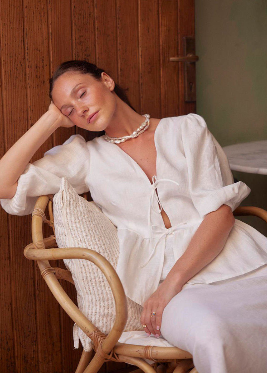 Verona - Cotton Peplum Set with Puff Sleeves and Maxi Skirt