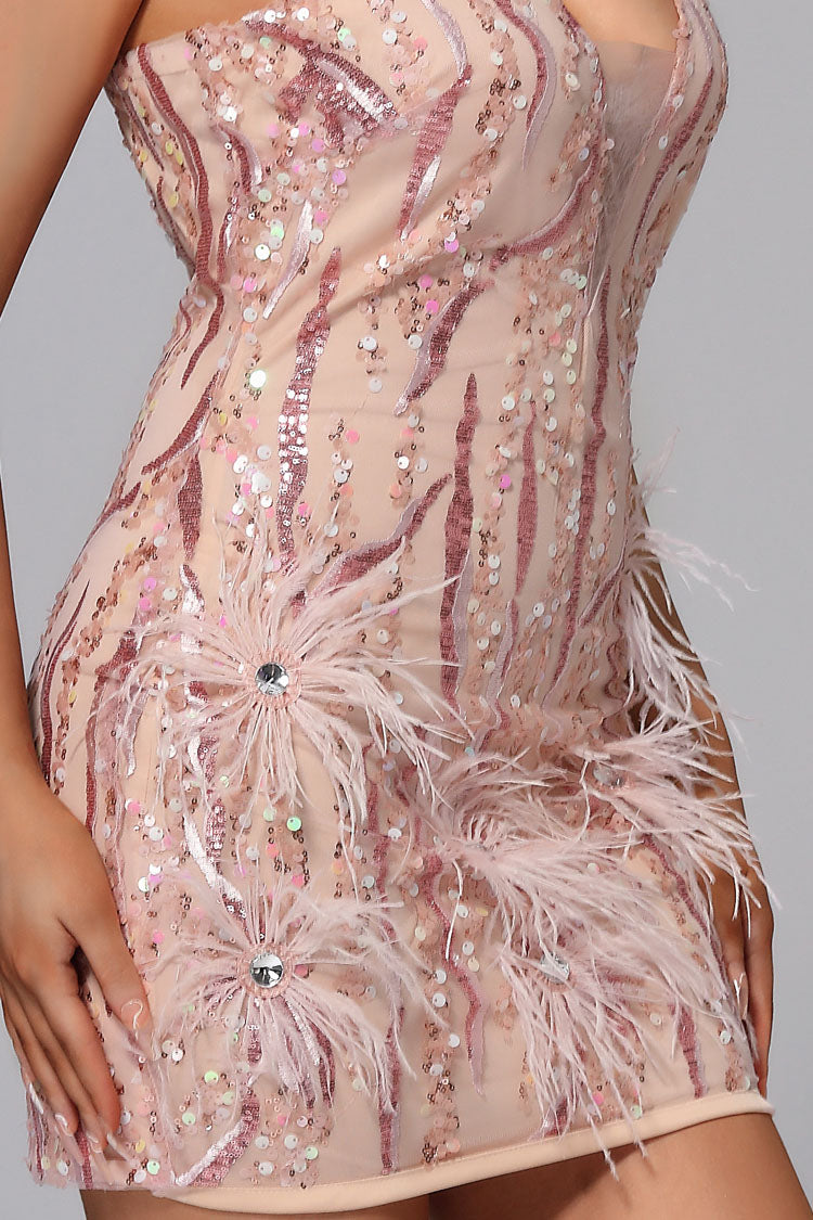 Camila Pink Feather Diamante Dress
