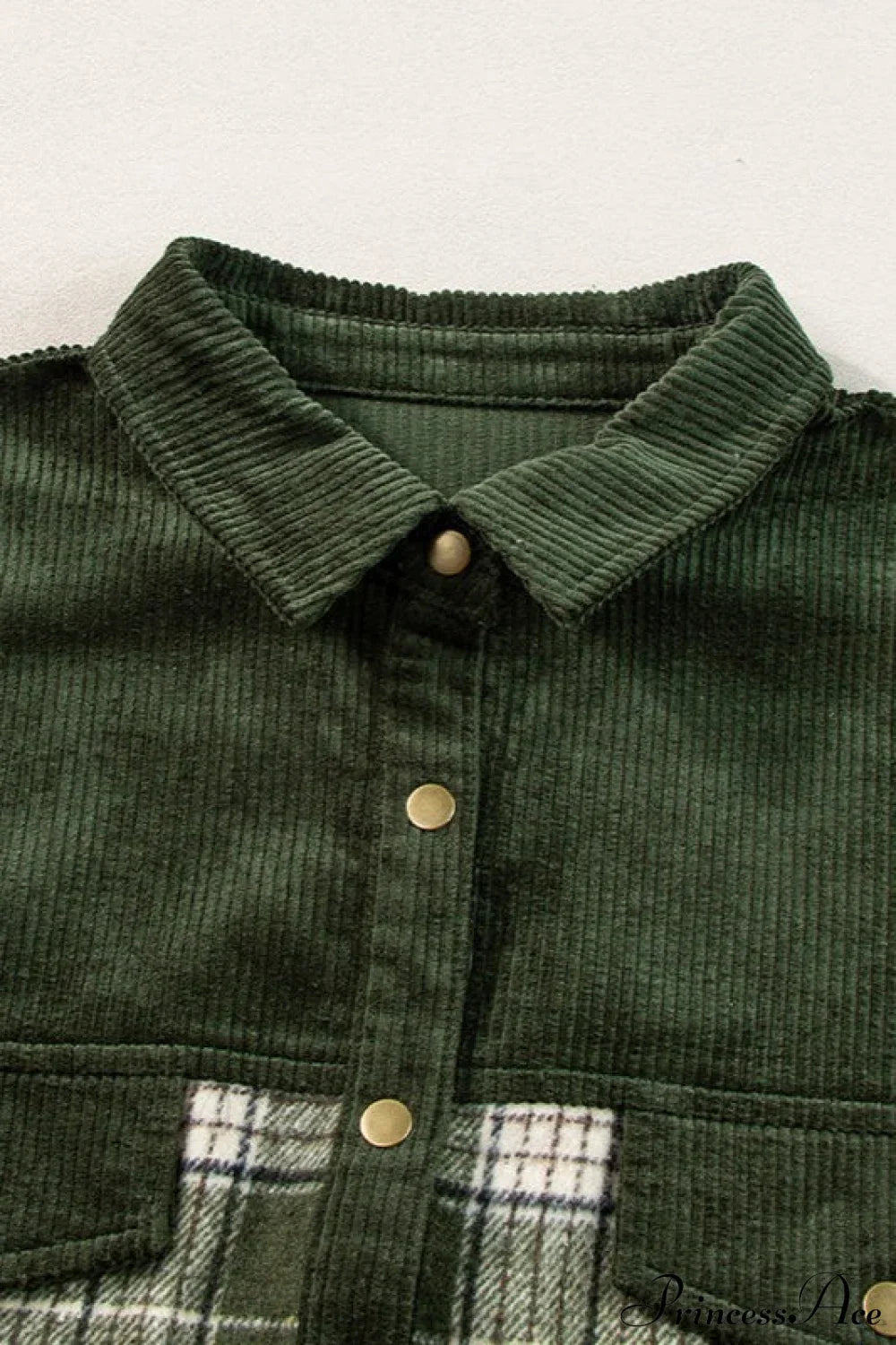 Plaid Color-Block Corduroy Long-Sleeve Jacket