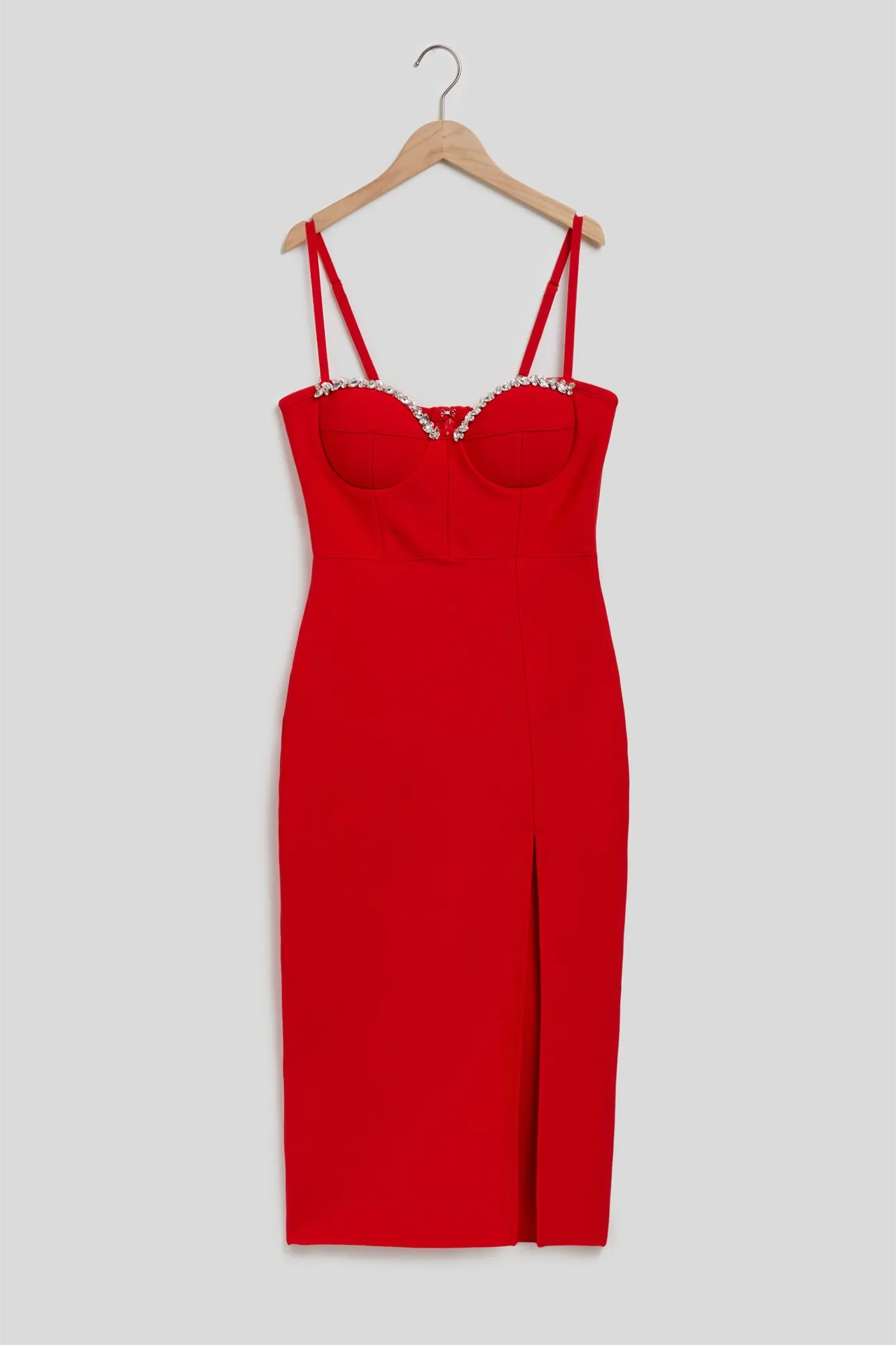 Knit Rhinestone Split Strapless Midi Dress