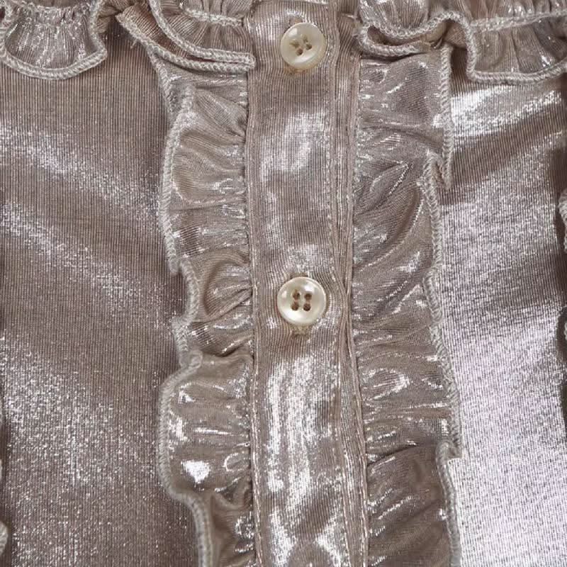 Long sleeve off shoulder ruffle button ruched top