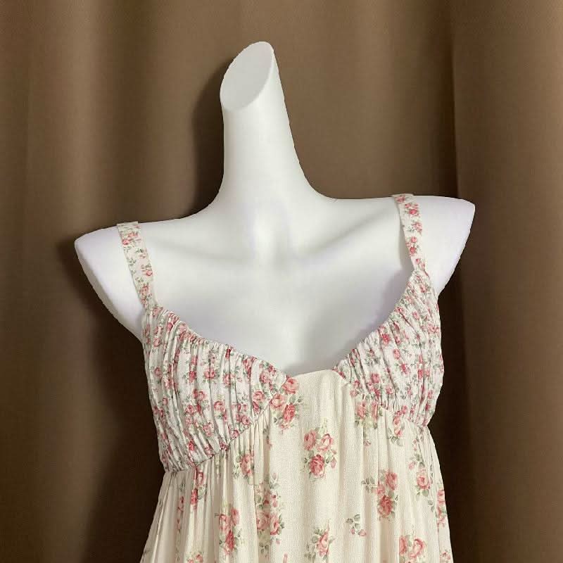 Flower print adjustable o ring zip-up cami mini dress