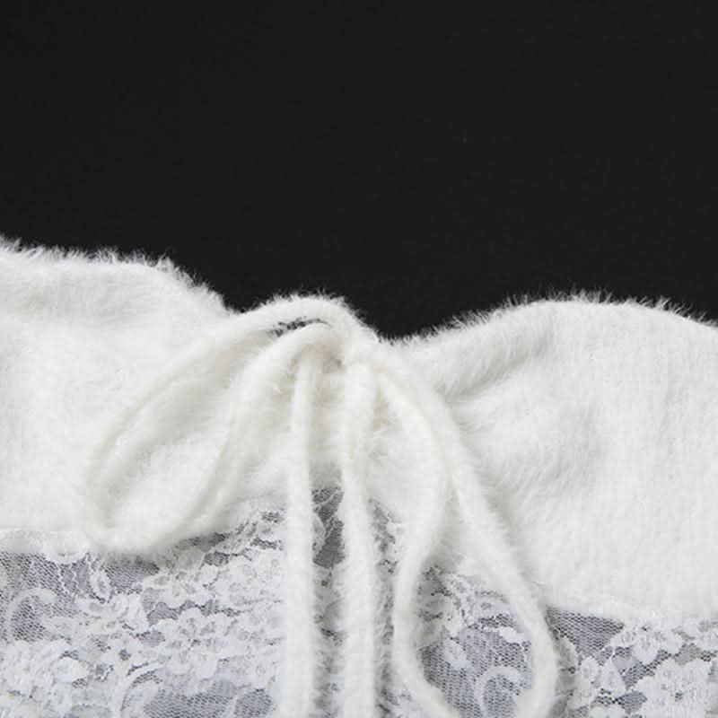 Long sleeve fluffy lace solid 2 piece coat top