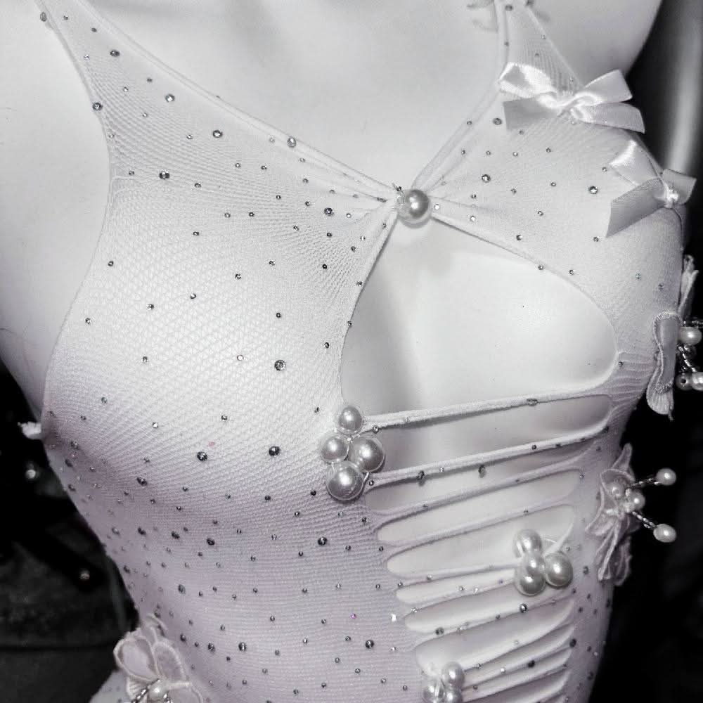 V neck beaded bowknot hollow out metal chain cami cut out mini dress