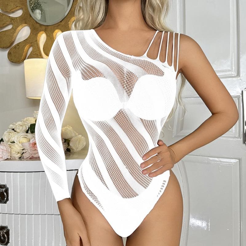 Long sleeve off shoulder irregular strappy bodysuit