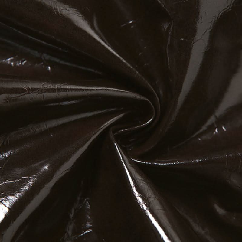 Slit PU leather zip-up brown maxi skirt