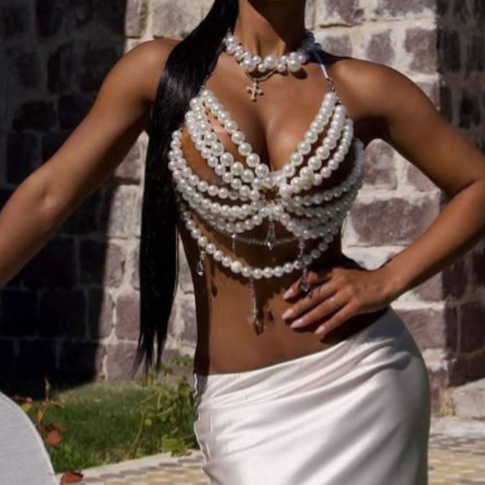 Halter beaded hollow out crystal pendant crop cut out top
