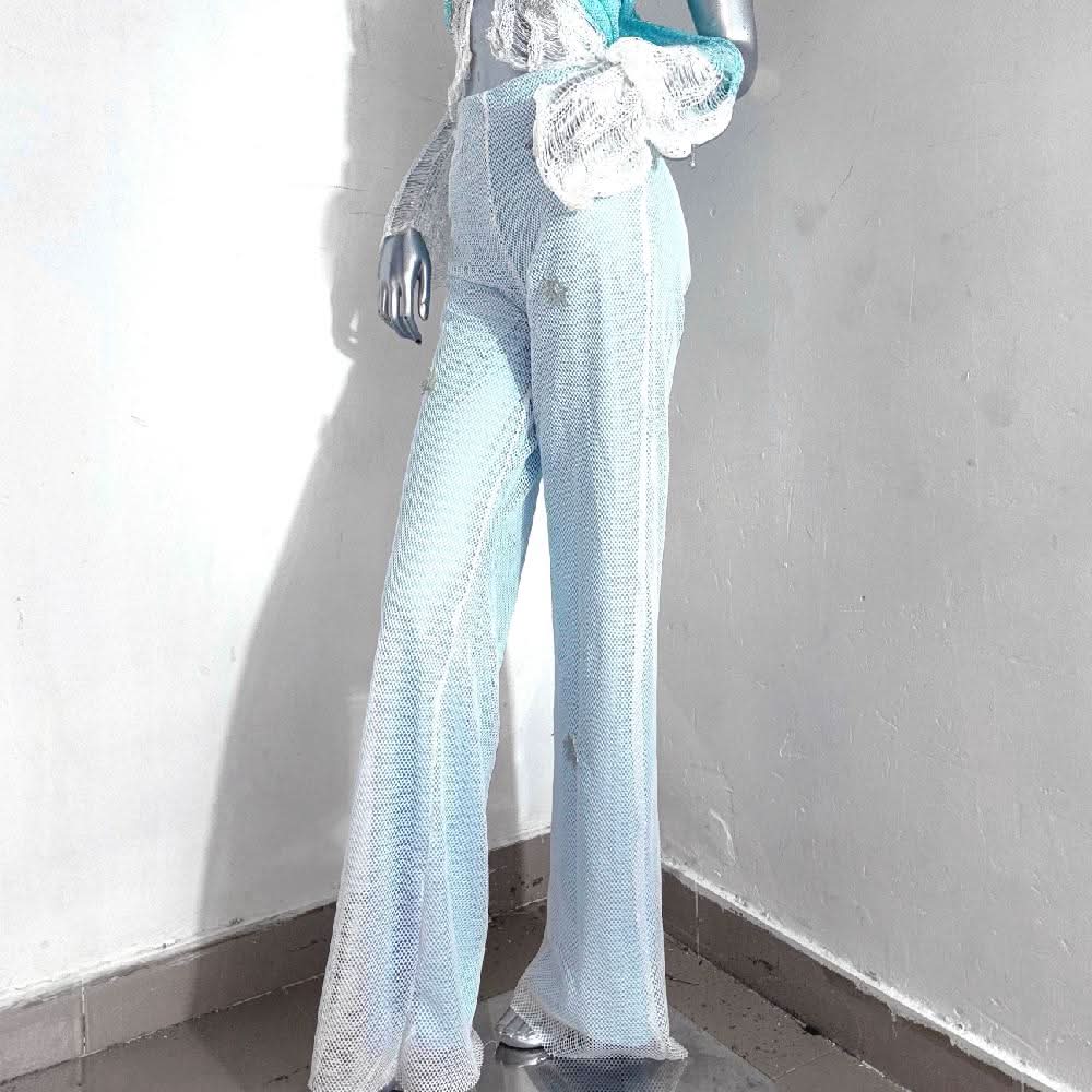 Halter glitter knitted hollow out shrug pant set