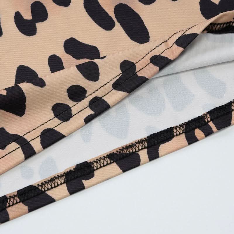 Long flared sleeve leopard print high neck maxi dress