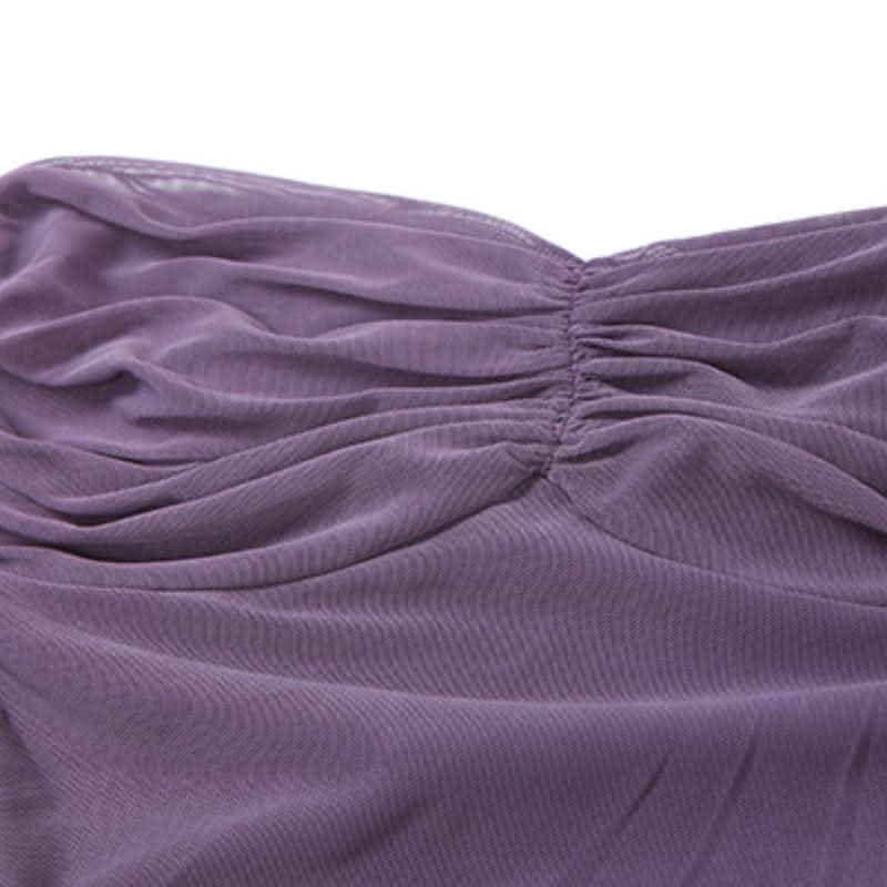 Sweetheart neck ruched mesh solid maxi dress