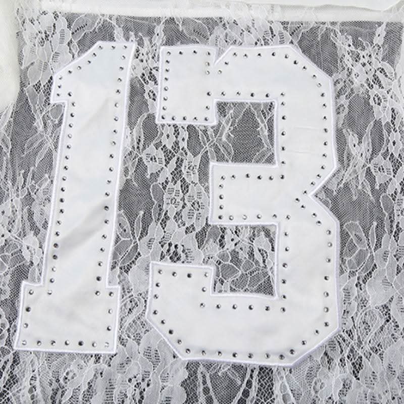 V neck long sleeve lace hem see through top
