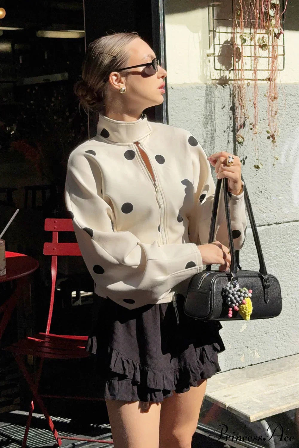 Polka Dot High Neck Zip Waist Coat