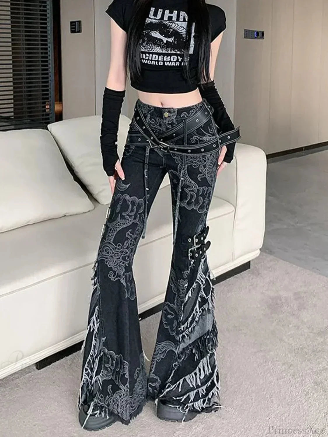 Printing Gothic Flare Slim Pant