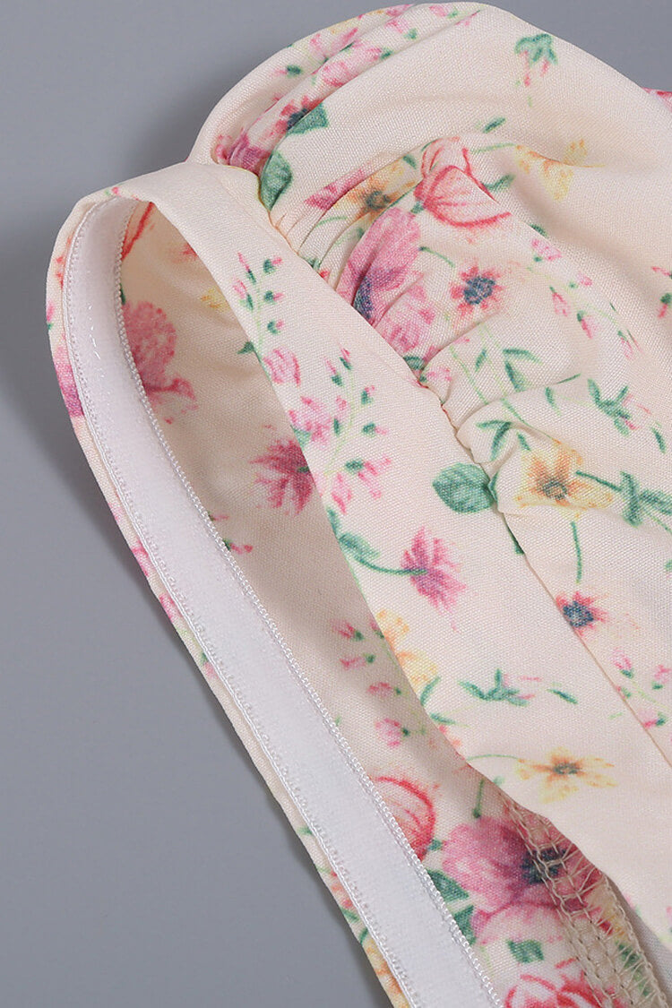 Puff Sleeve Ditsy Floral Tie Front High Slit Milkmaid Midi Dress