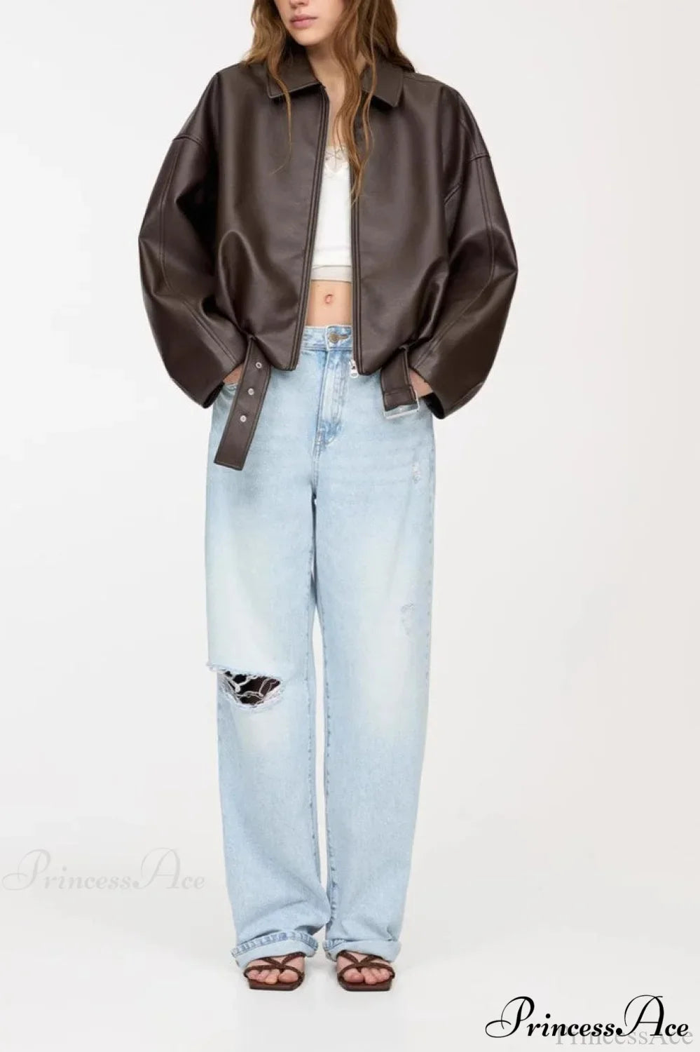 Retro Faux Leather Bomber Jacket