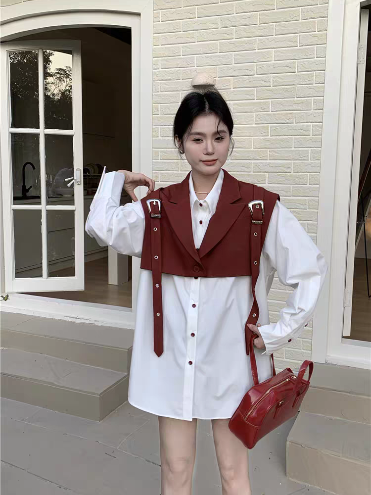 Oversized fit Shirt Dress with Detachable Crop Jacket