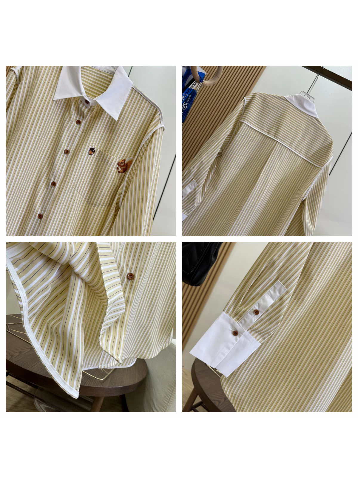 Beige Striped Shirt Dress with Pockets