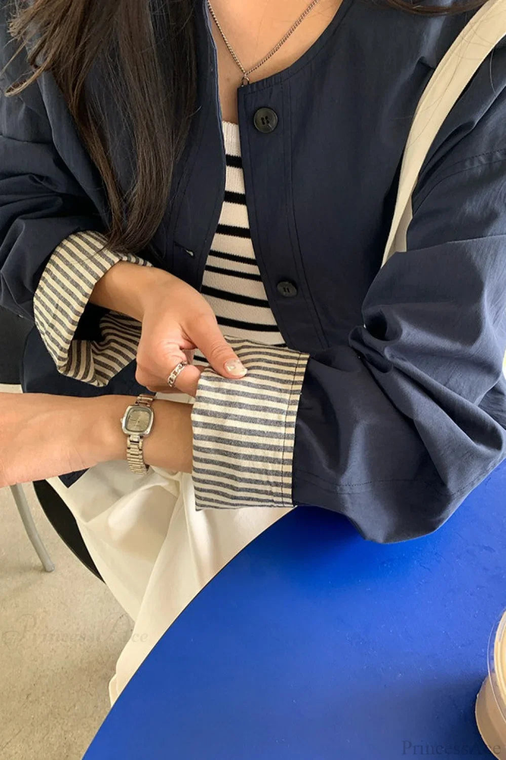 Simple Striped Sleeve Patchwork Casual Jacket