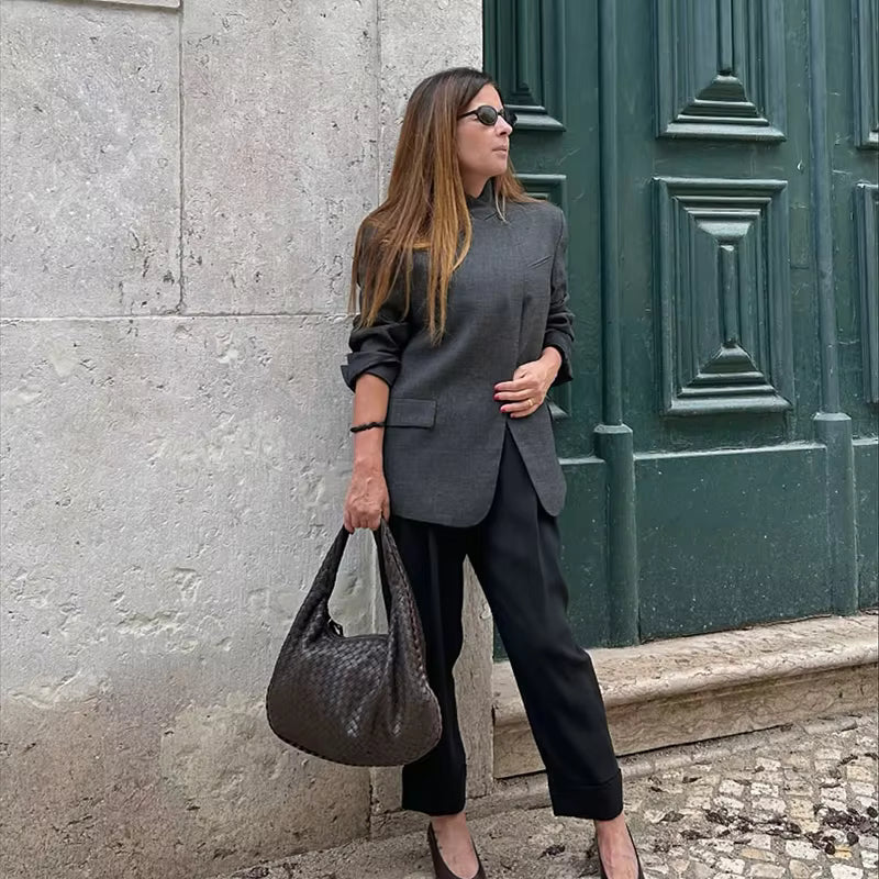 Katie Plaid Stand Collar Blazer