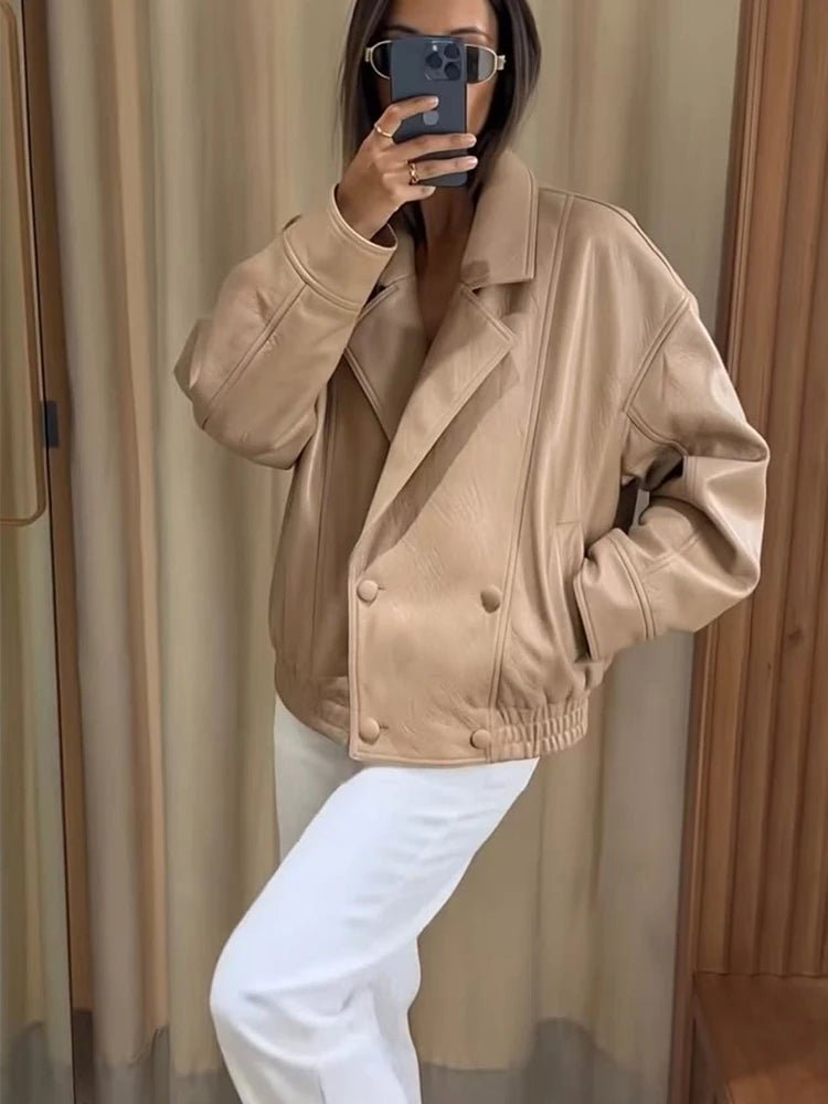 Audrey Double Breasted Faux Leather Coat