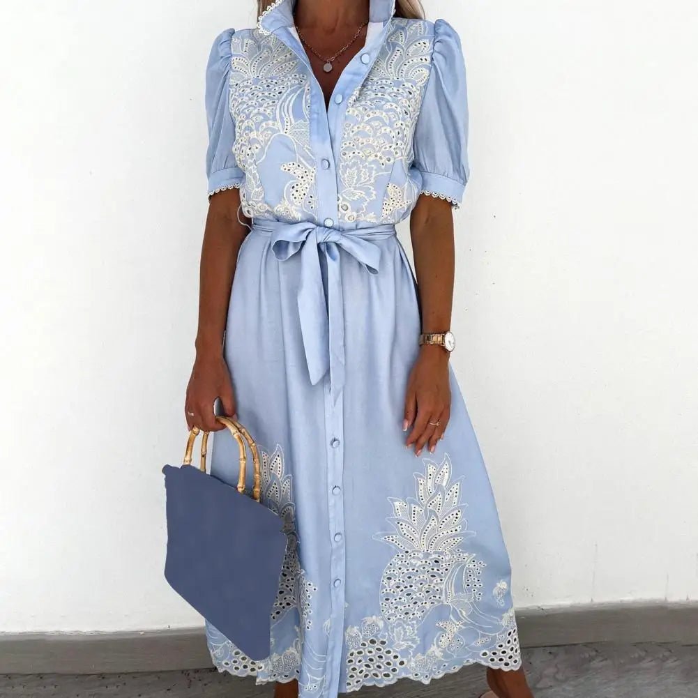 Beatrice Embroidered Lace-Up Maxi Dress