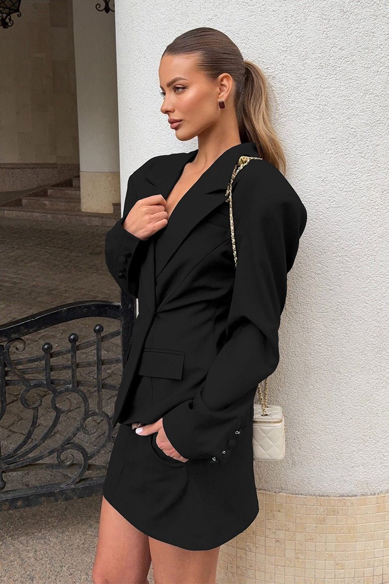 Janna Single-Button Blazer with Scarf Collar