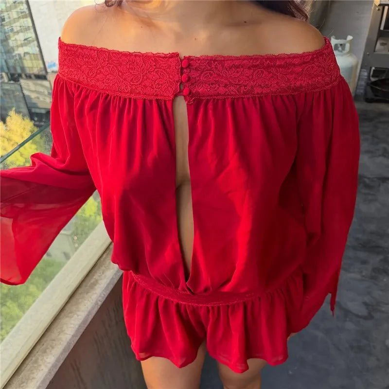 Melanie Off-Shoulder Chiffon Romper