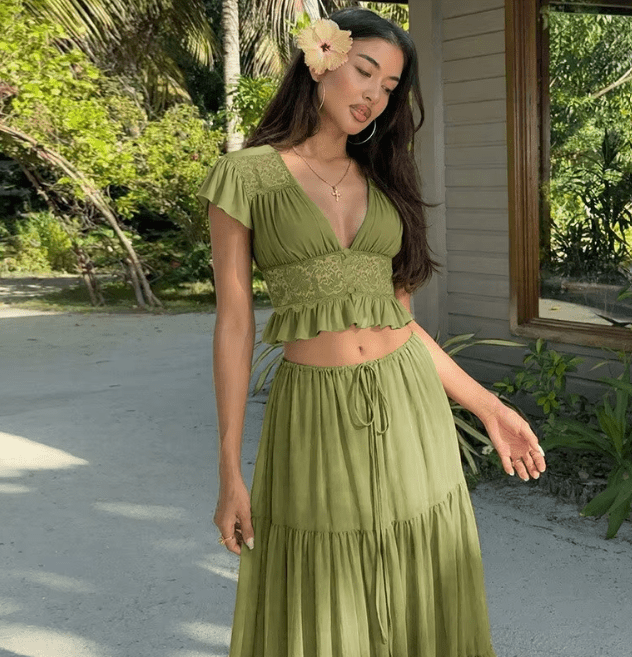 Morrigan Lace Chiffon Top & Skirt Set