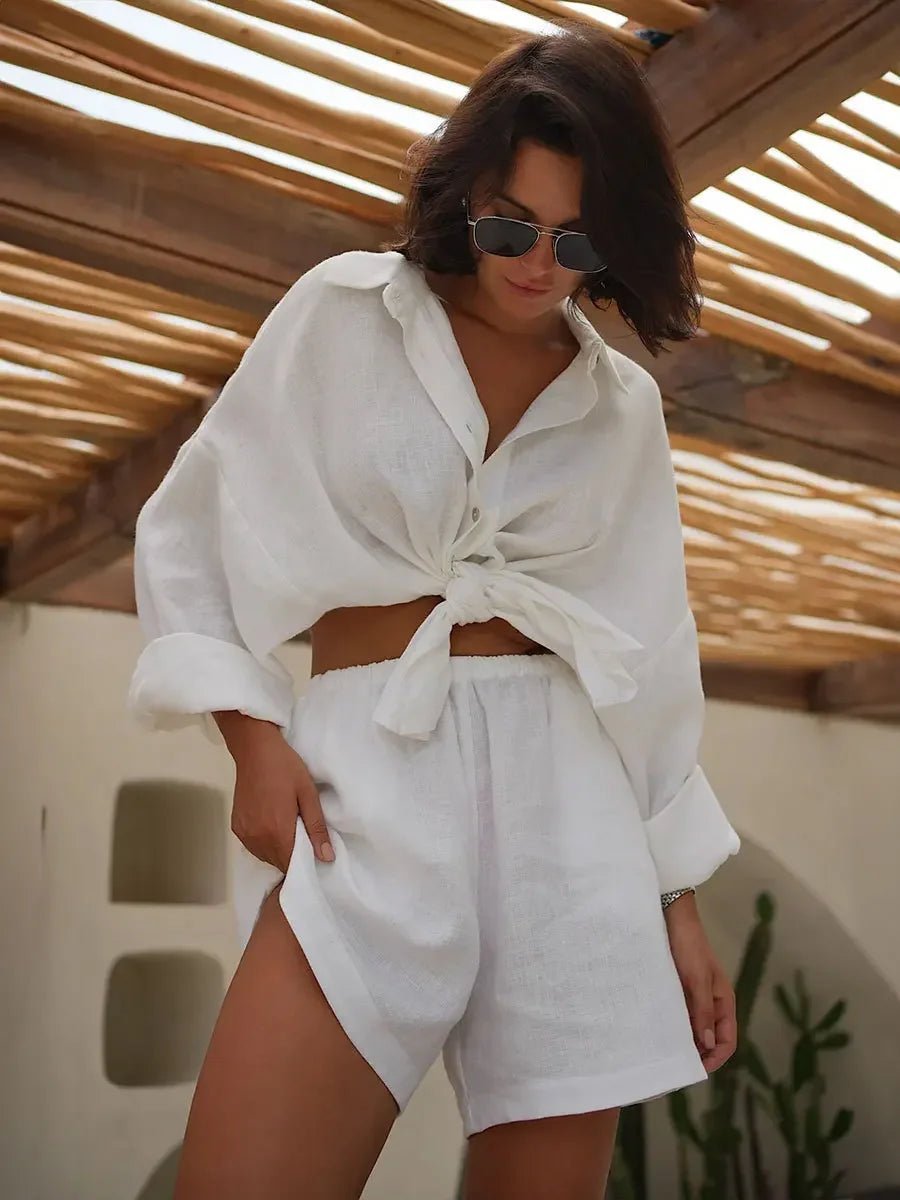 Sally Lapel Lantern Sleeve Shorts Set