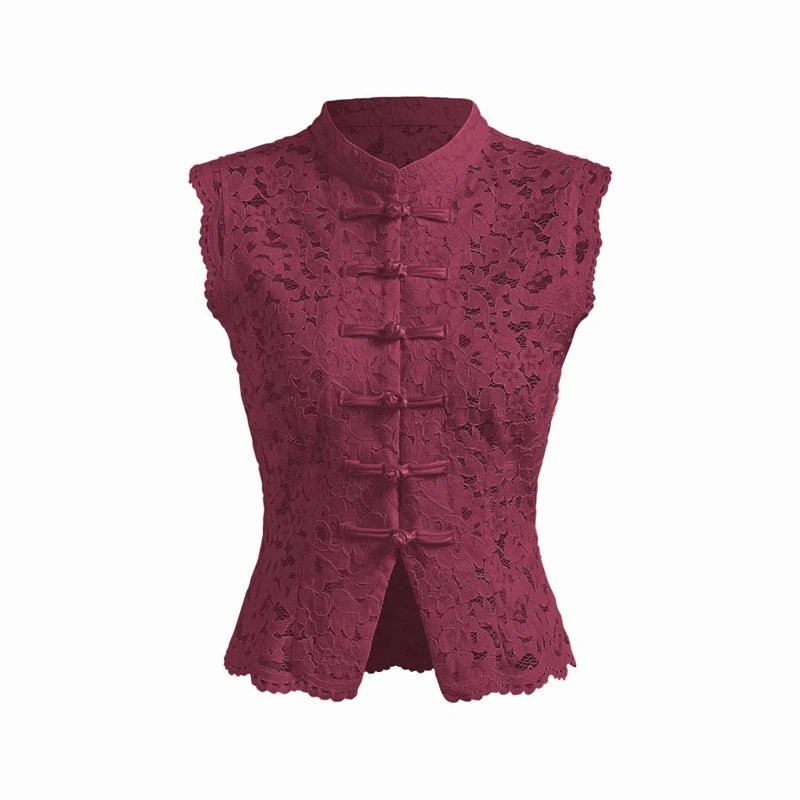 Beatrix Sheer Lace Mandarin Collar Blouse