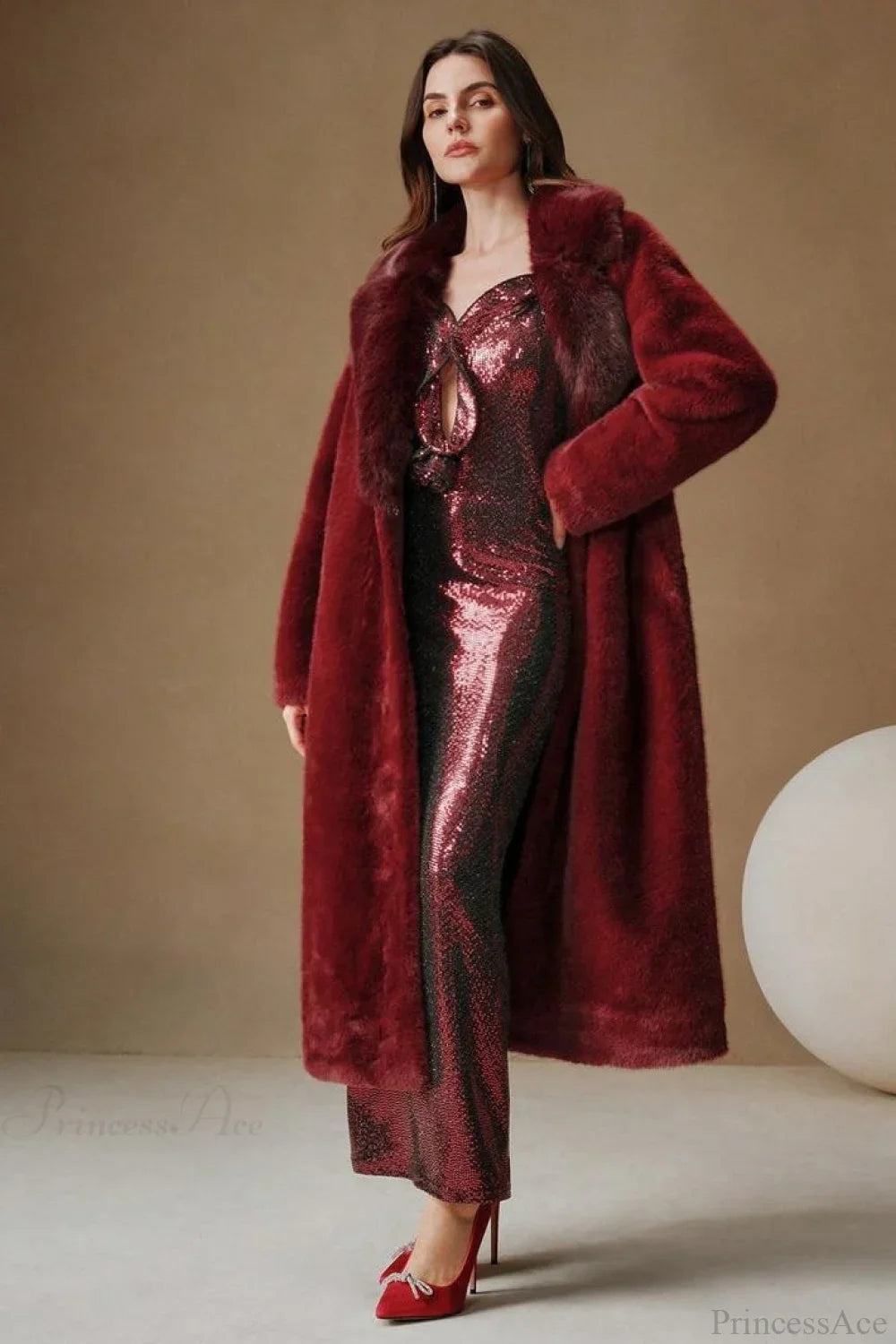 Solid Color Casual Furry Collar Faux Fur Overcoat