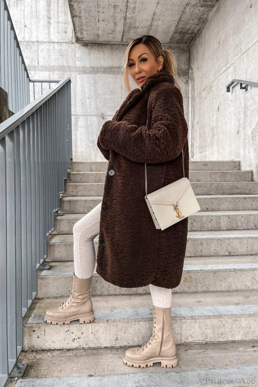 Solid Warm Faux Fur Lapel Overcoat