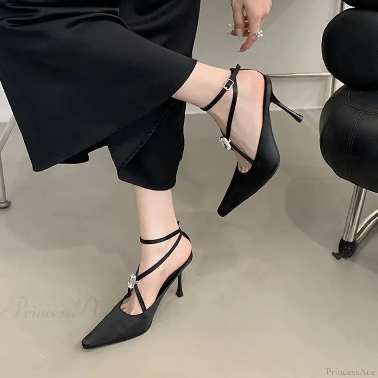 Sparkling Gothic Ebony Satin Mary Janes Tall Heel