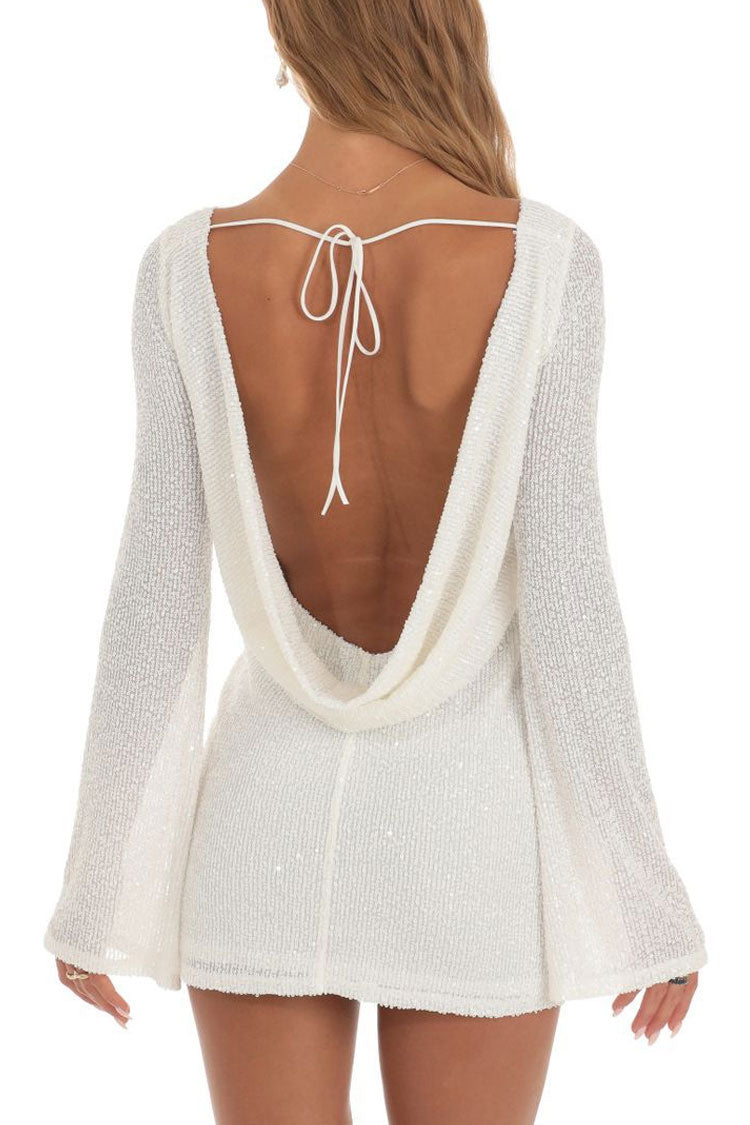 Boat Neck Long Sleeve Vertical Sequin Bodycon Mini Dress